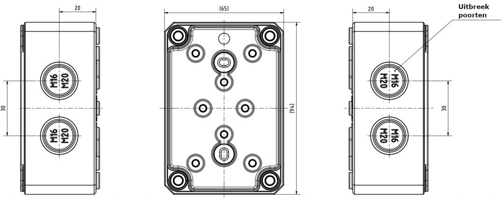 industriele behuizing met uitbreekpoorten